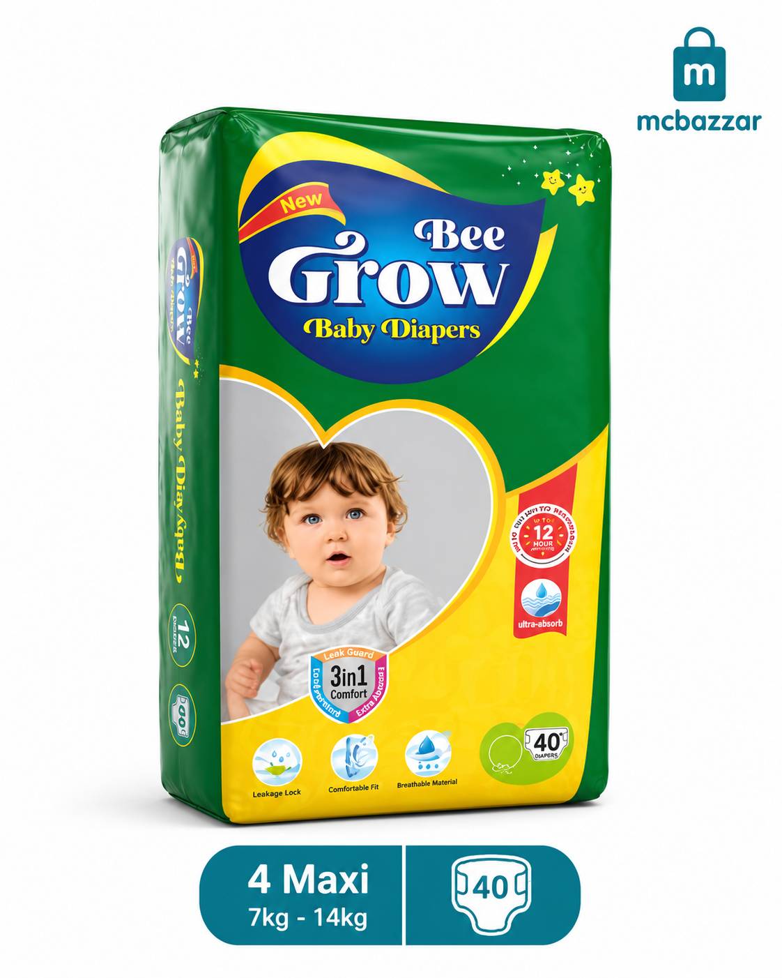 Bee Grow Baby Diapers 4 Maxi - 7kg to 14kg - 40 Pcs
