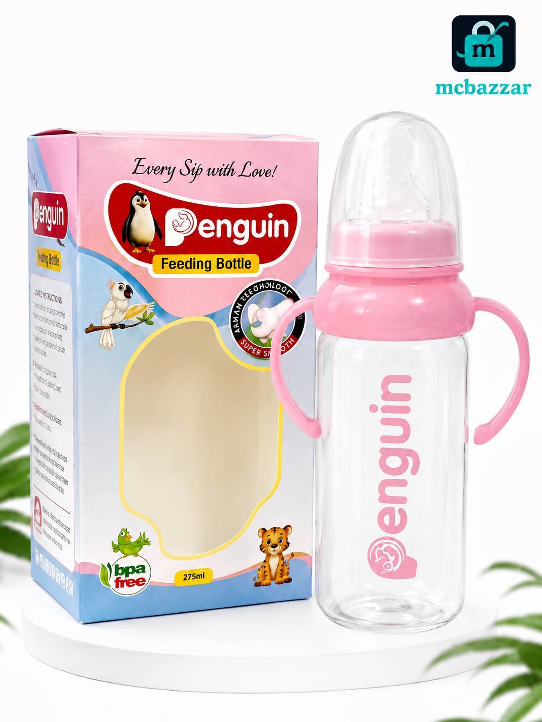 Penguin Baby Feeding Bottle with Handles 275ml