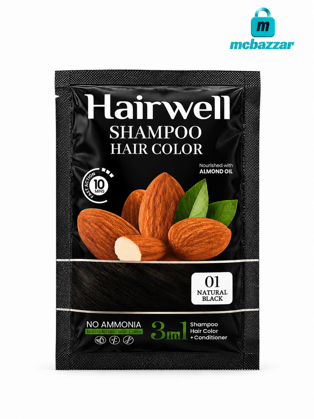 Hair well 3 in 1 Shampoo Hair Color 01 Natural Black 25ml