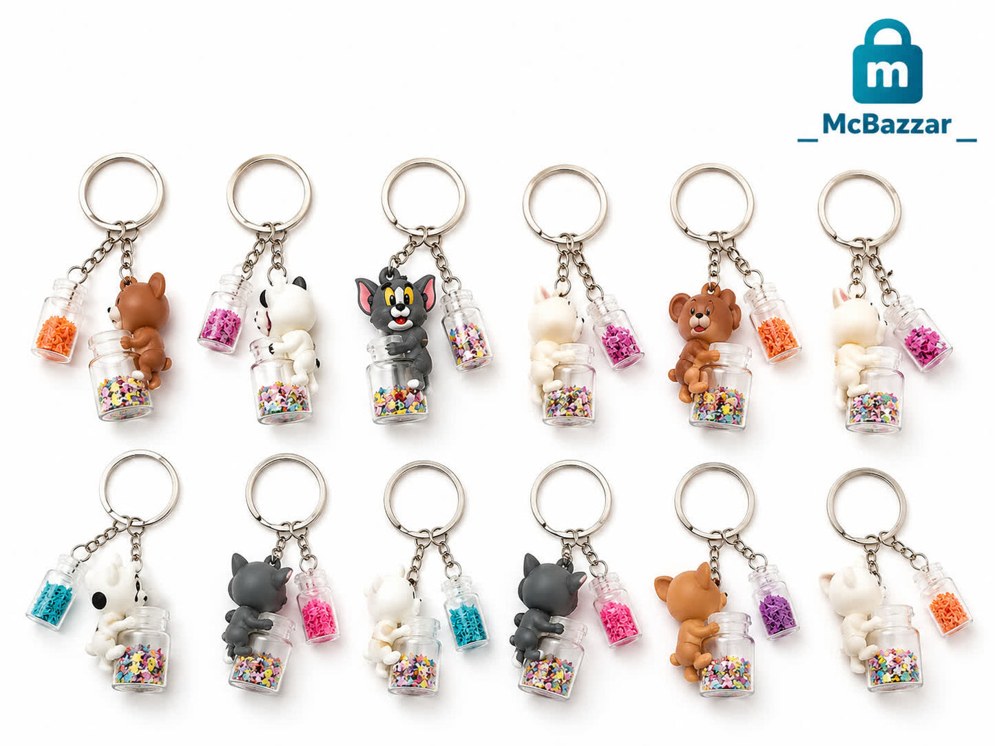 Cartoon Animal Doll Keychain with Mini Bottle Charms – (1Pc)