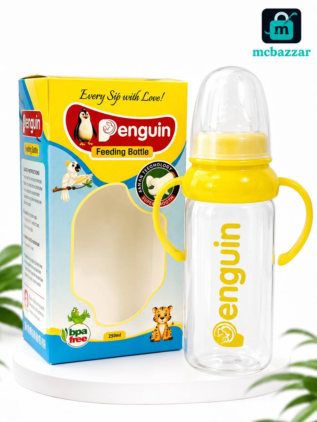 Penguin Baby Feeding Bottle with Handles 250ml