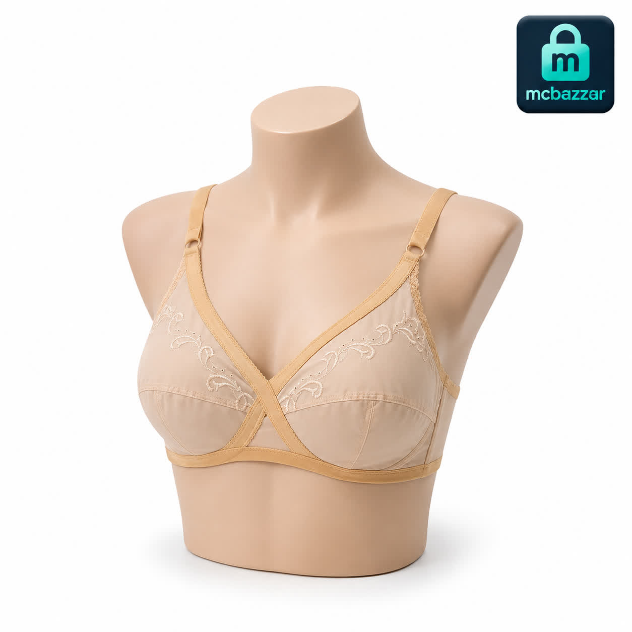 X-Over Cotton Bra with Full Coverage Support - B Cup Size 32 to 42 (Black & Skin Colour)