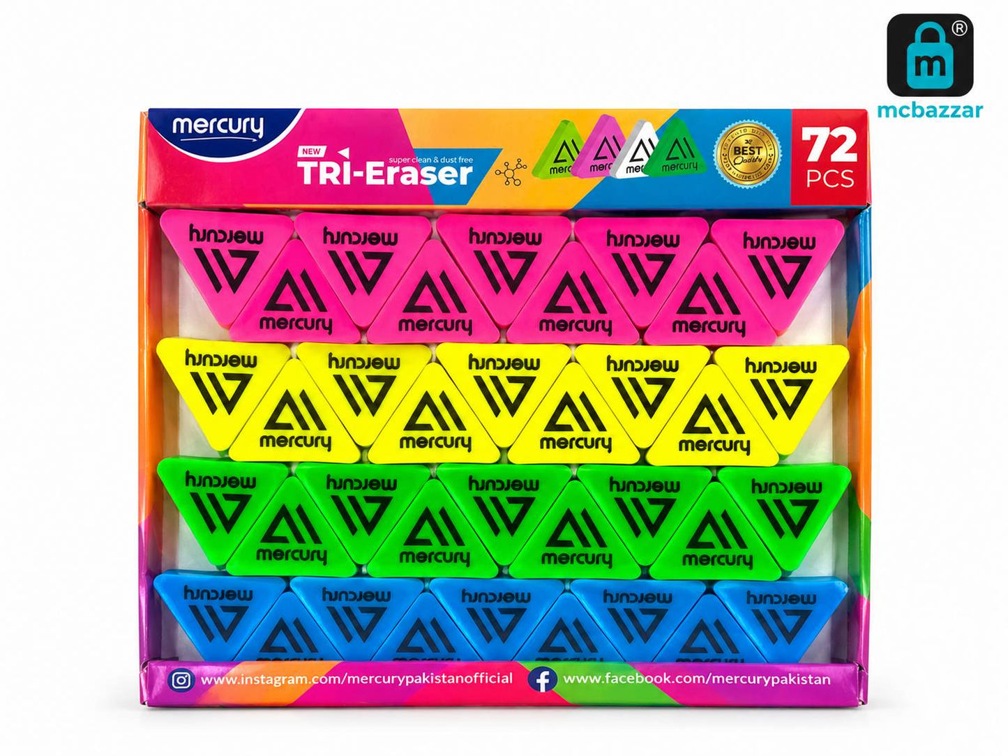 Mercury Tri Erasers 72Pcs