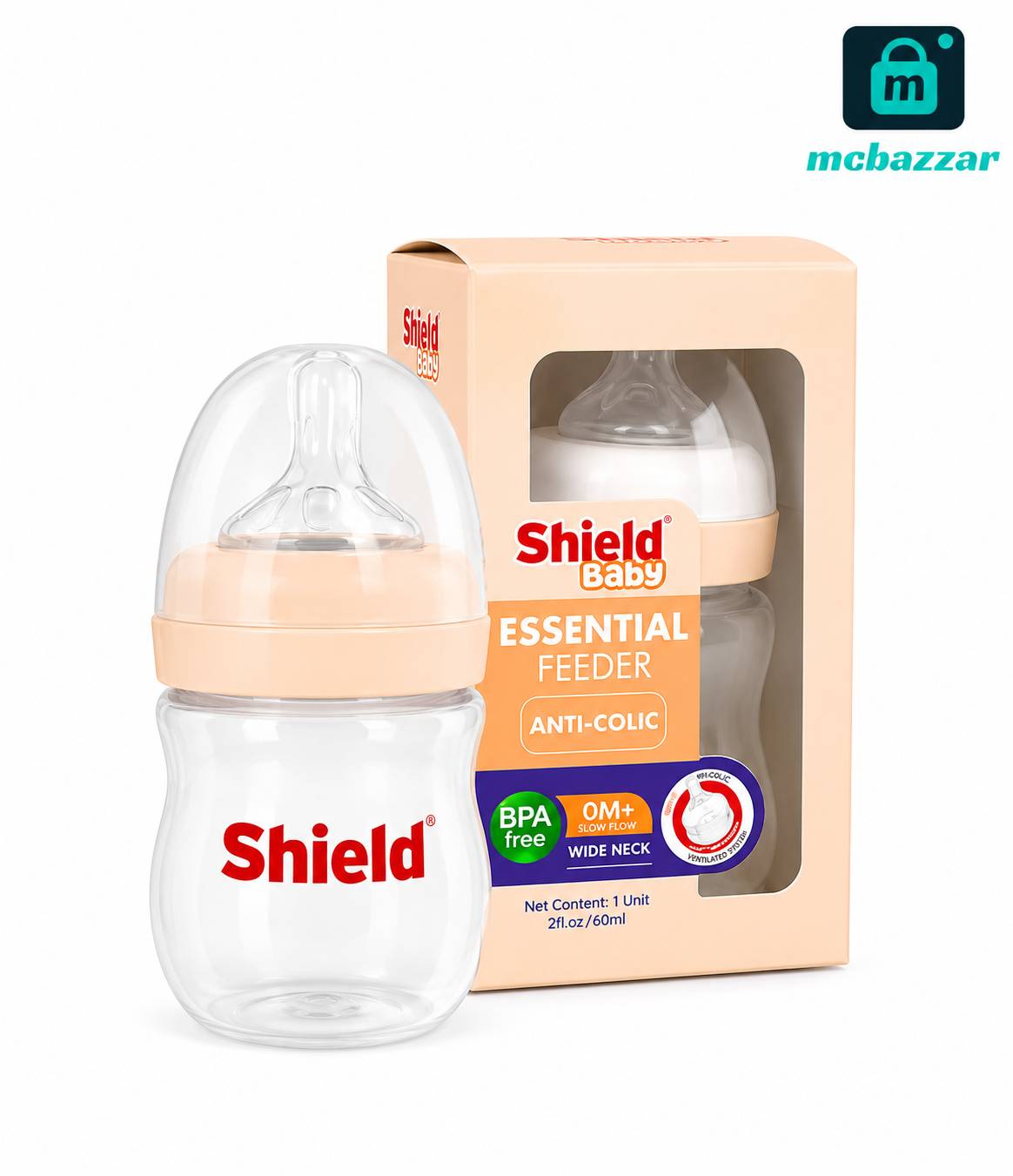 Shield Baby Essential Feeder 0M + Slow Flow Wide Neck 60ml