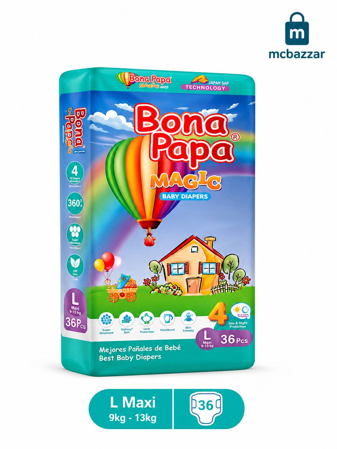 Bona Papa Baby Diapers L Maxi - 9kg to 13kg - 36 Pcs
