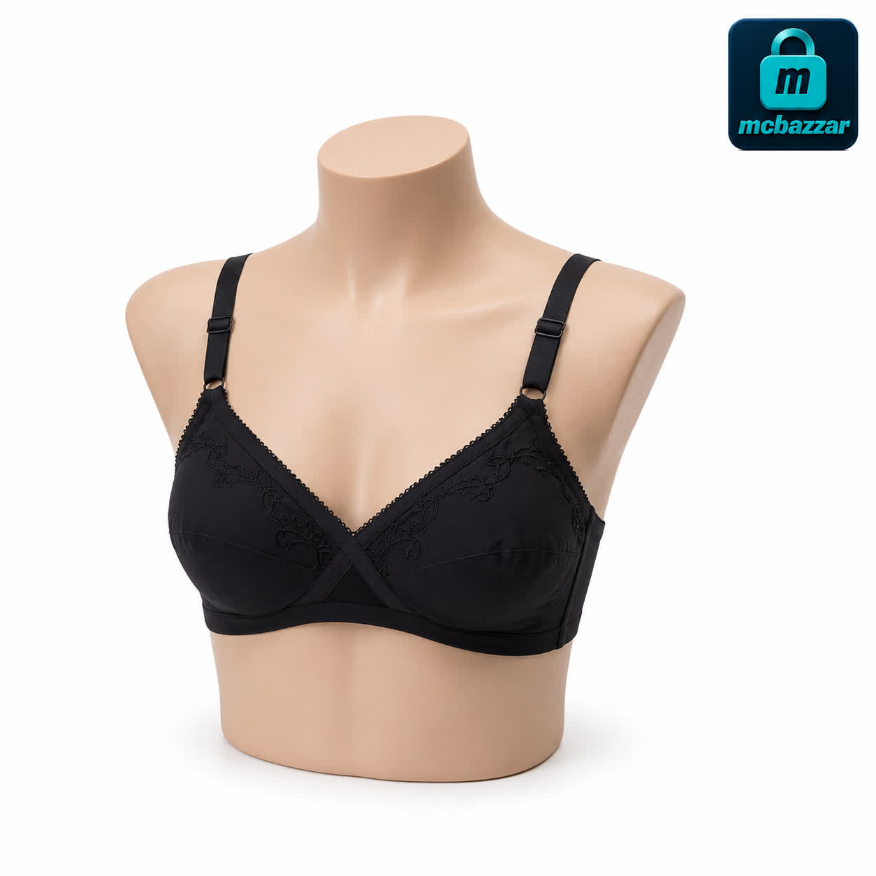X-Over Cotton Bra with Full Coverage Support - C Cup Size 32 to 42 (Black & Skin Colour)