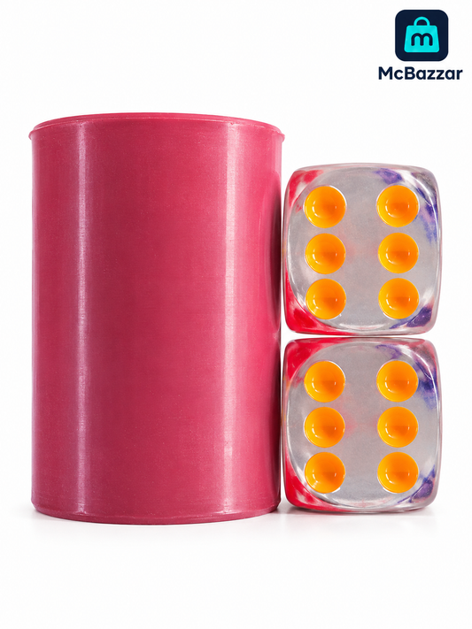 Ludo Dice Set – 2 Transparent Dice with 1 Basket Large Size