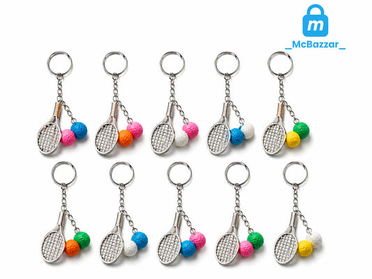 Tennis Racket & Ball Keychain – Colorful Sports Key Ring (1Pc)