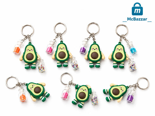 Avocado Doll Keychain with Mini Bottle Charms (1Pc)