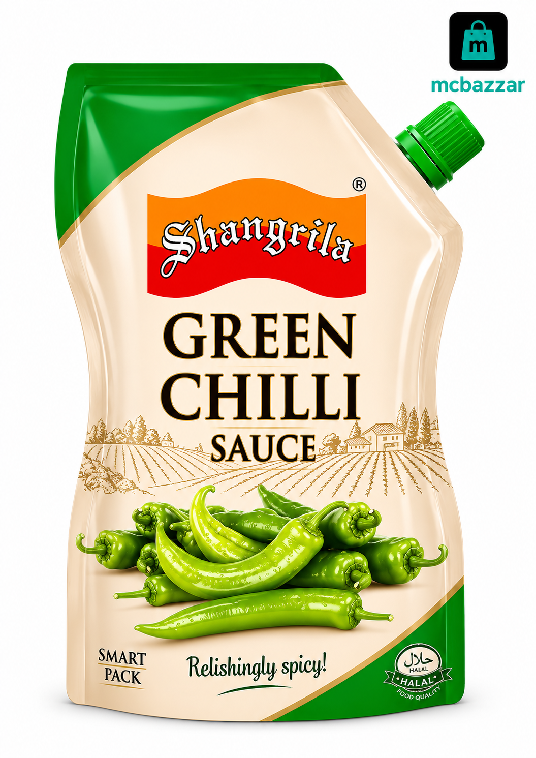 Shangrila Green Chilli Sauce 400g Pouch Packing