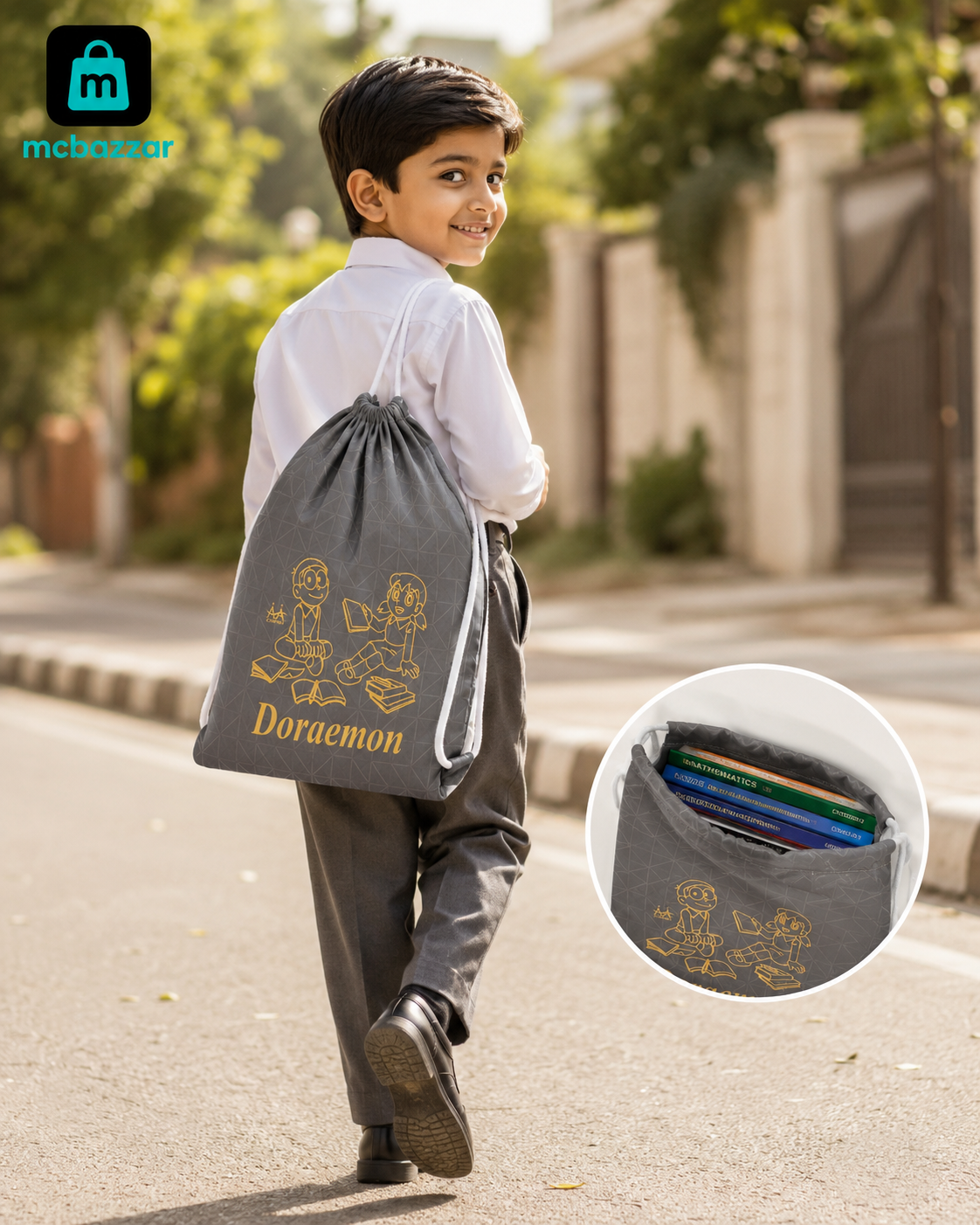 School Carton Character Drawstring Bag