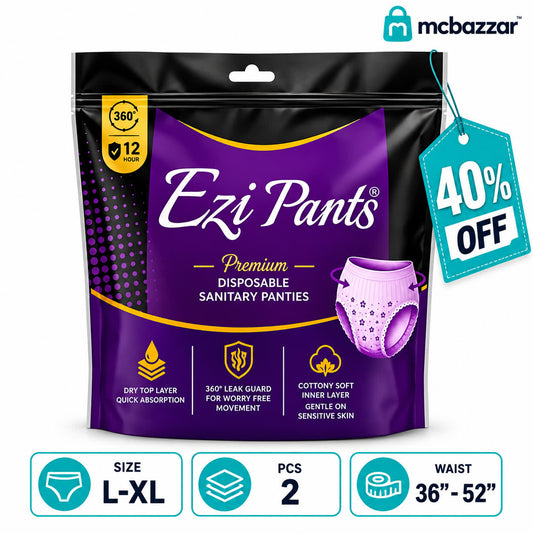 Ezi Pants Premium Disposable Sanitary Pants L-XL – 2 Pcs, 36–52 Inch Waist