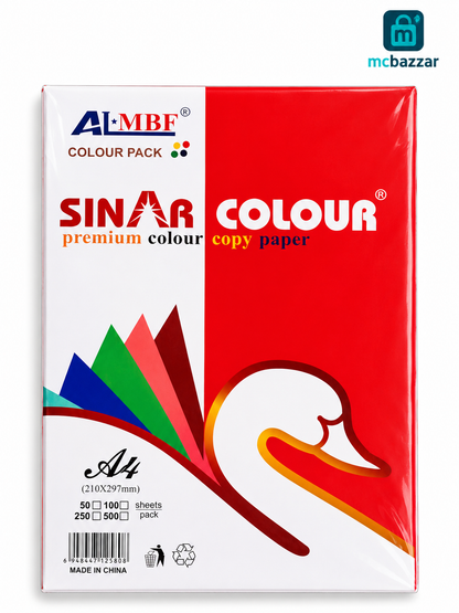 SINAR Premium Colour Copy Paper A4 – Mixed Colour Pack, 100 Sheets