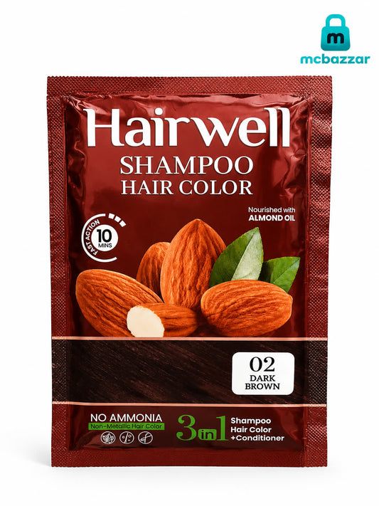 Hair well 3 in 1 Shampoo Hair Color 02 Dark Brown