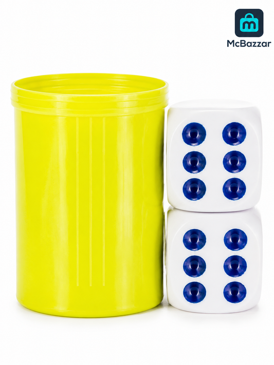 Ludo Dice Set – 2 white Dice with 1 Basket Large Size