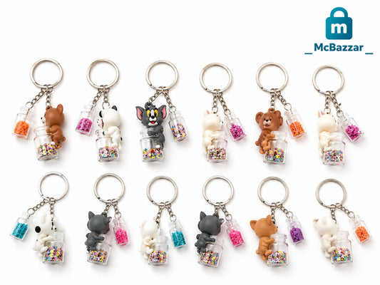 Cartoon Animal Doll Keychain with Mini Bottle Charms – (1Pc)