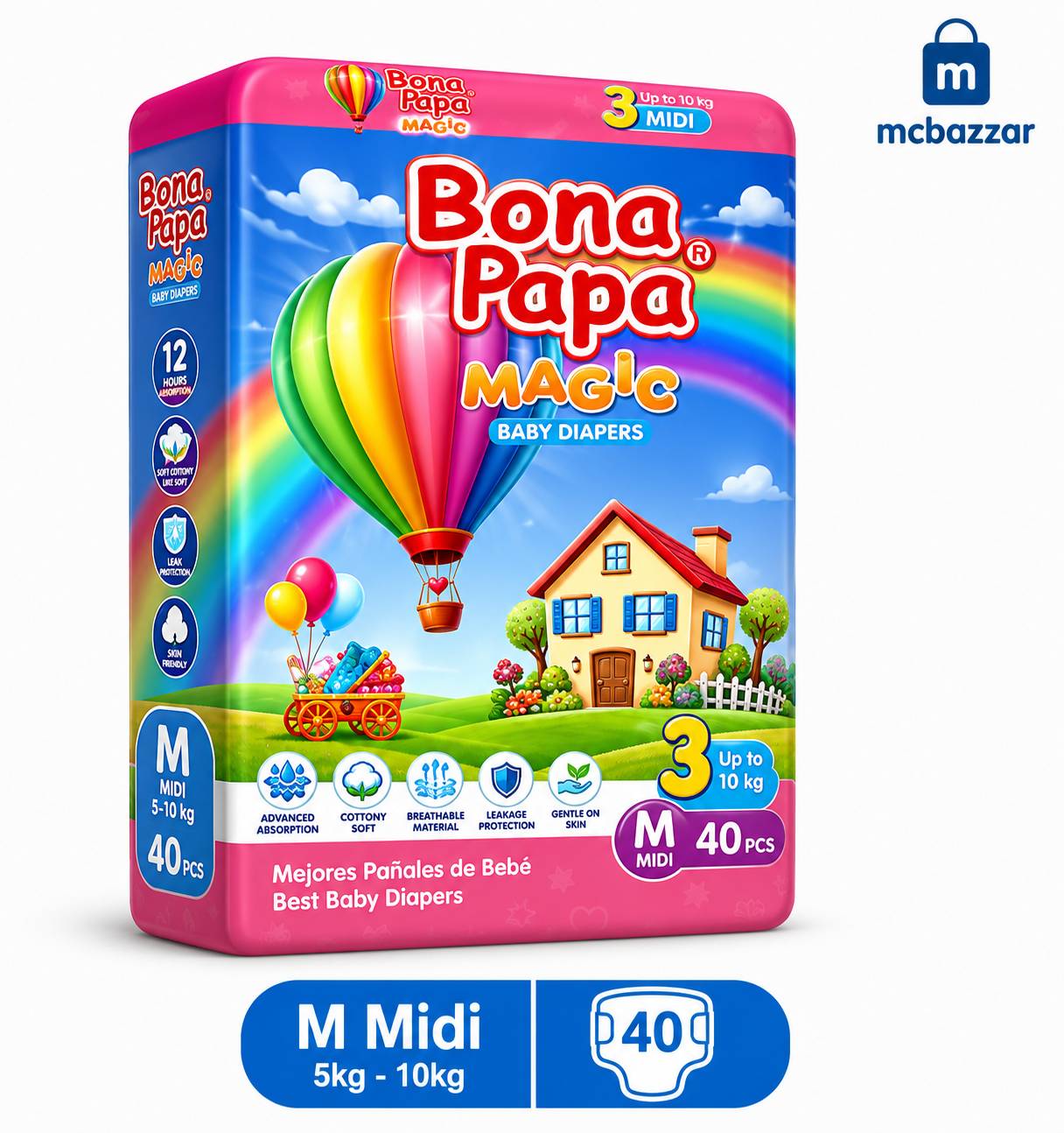 Bona Papa Baby Diapers 3 M Midi - 5kg to 10kg - 40 Pcs