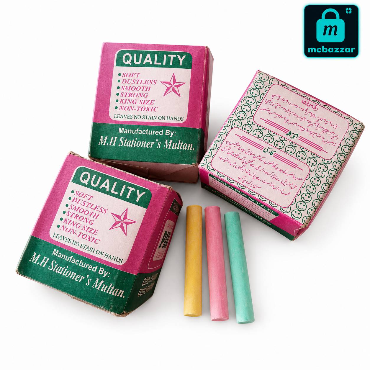 Colored Chalk Sticks Pack – Non-Toxic Smooth Writing Classroom Chalk 3 PC's