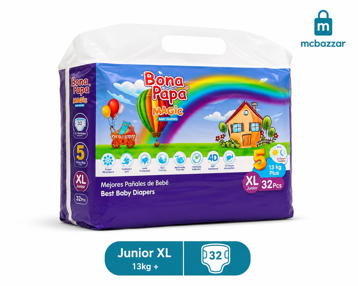 Bona Papa Baby Diapers 5 XL Junior - 13kg Plus - 32 Pcs