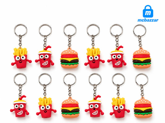 Fast Food Keychain – Fries, Drink & Burger Cartoon Key Ring (1Pc)