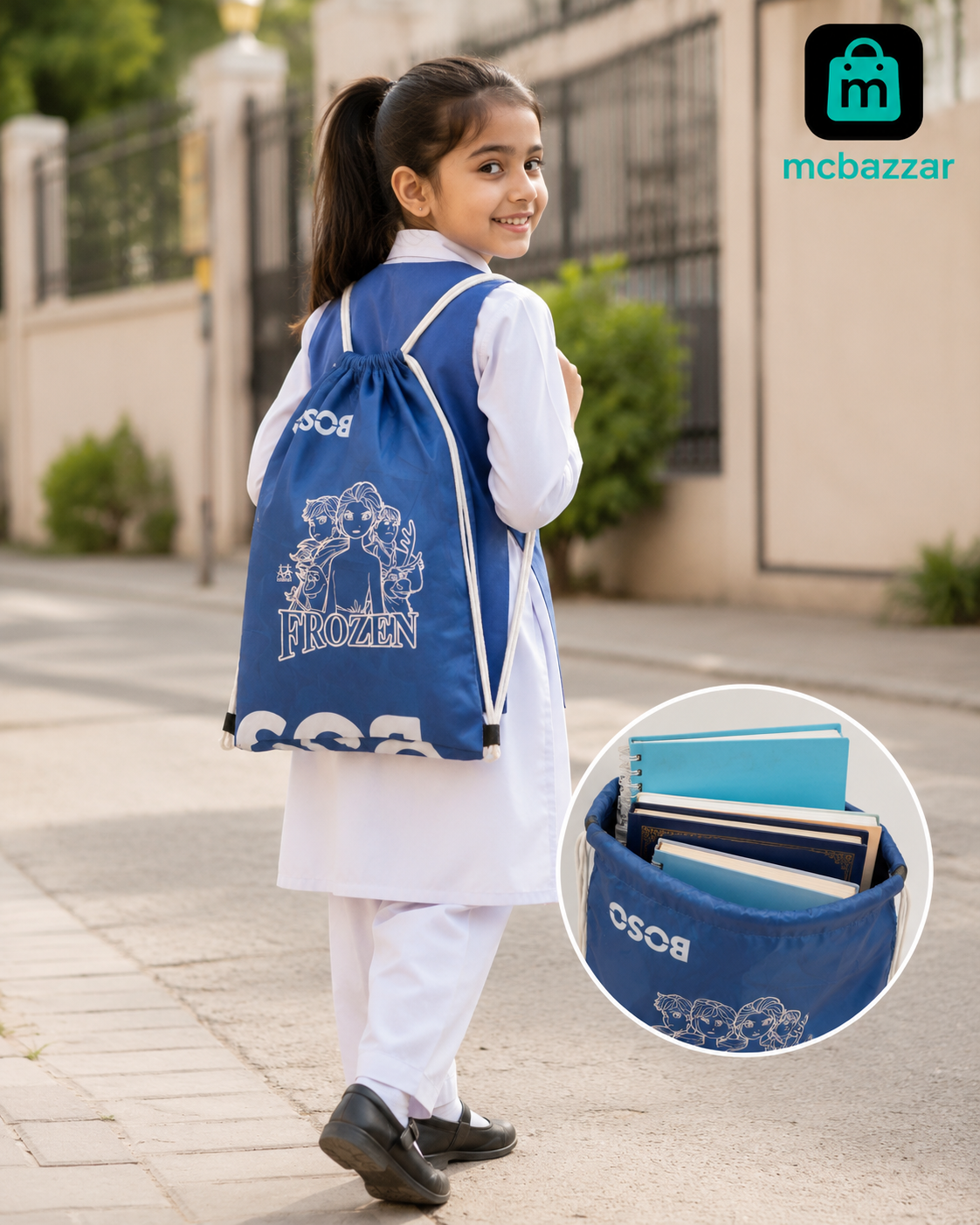 School Carton Character Drawstring Bag